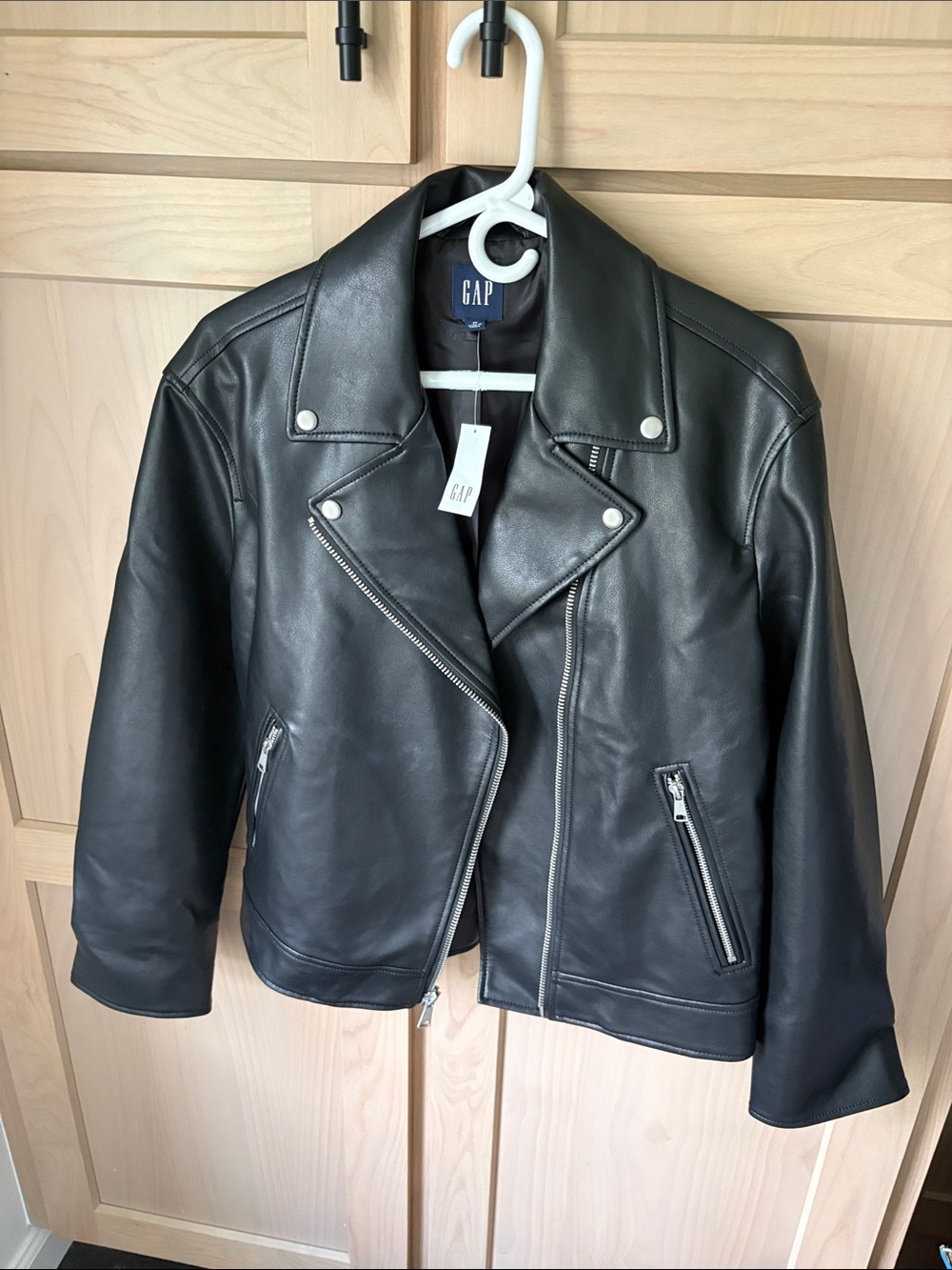 GAP Women's Black Faux Leather Moto Jacket